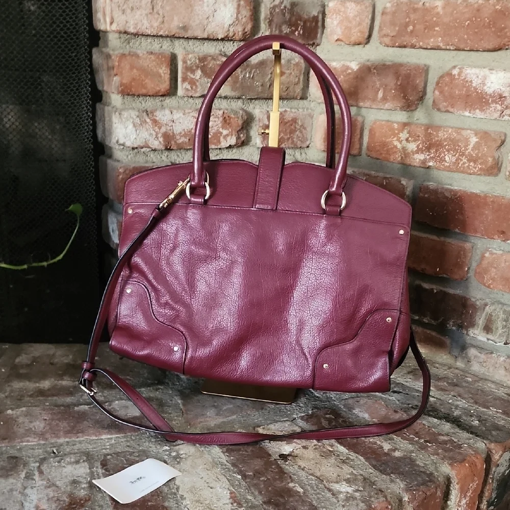 Coach Plum Pebbled Leather Satchel Crossbody Bag EUC